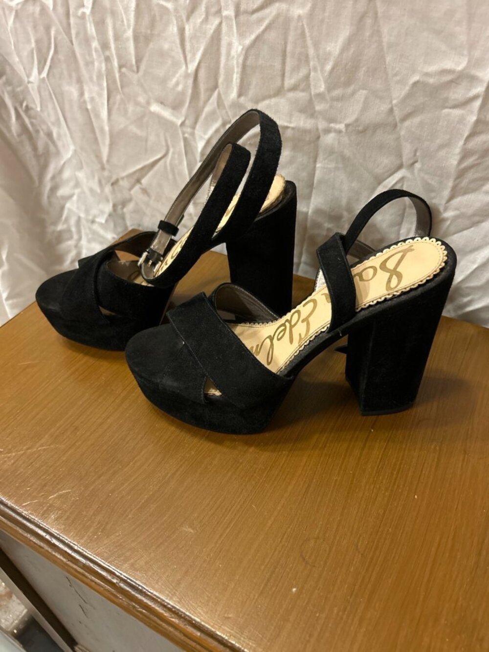 Sam Edelman Black Platform Block Heel Sandals Ankle Strap Size 71/2 - Picture 3 of 4